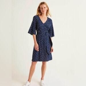 Boden Dominique Polka Dot Belted Dress in Navy Polka Spots Sz US 4